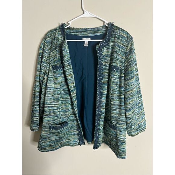 Chicos Open Front Variegated Shiny Marled Blue Sz 3 (XL) - Picture 1 of 6